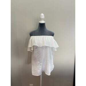 H by Halston White Ruffle Off the Shoulder Top Size Small